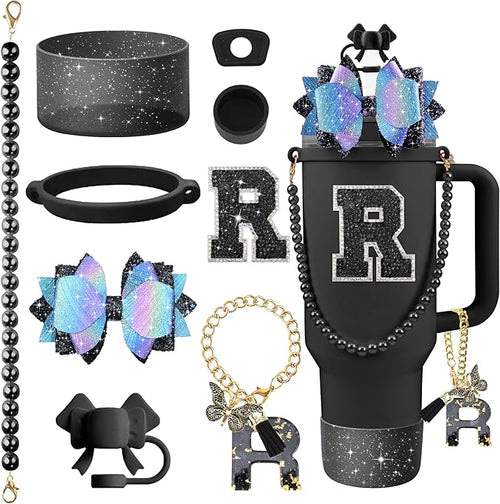 9PCS Black for Stanley Cup Accessories Set Bling Initials Bow Charms for by Unknown