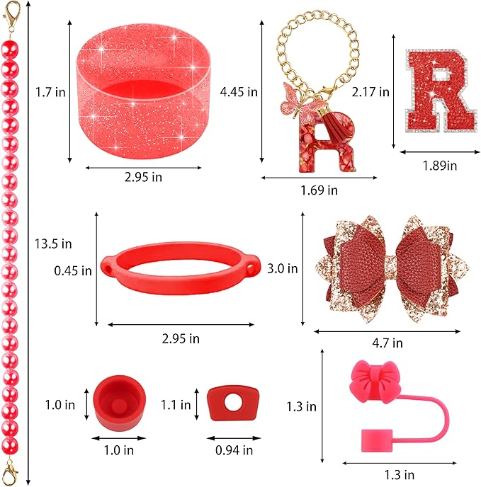 9PCS Red for Stanley Cup Accessories Set Bling Initials Bow Charms for Stanley - Image 3