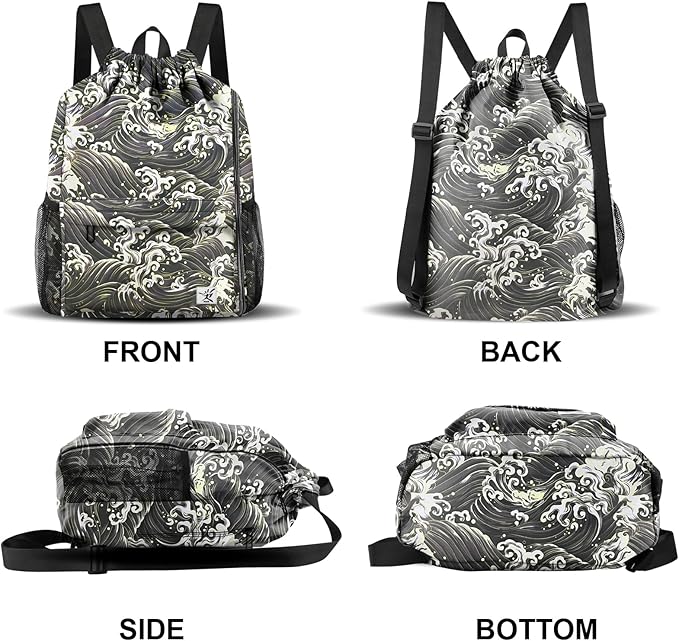 Drawstring Backpack with Mesh Pockets String Gym Bag Sackpack Sandproof Water - Image 6