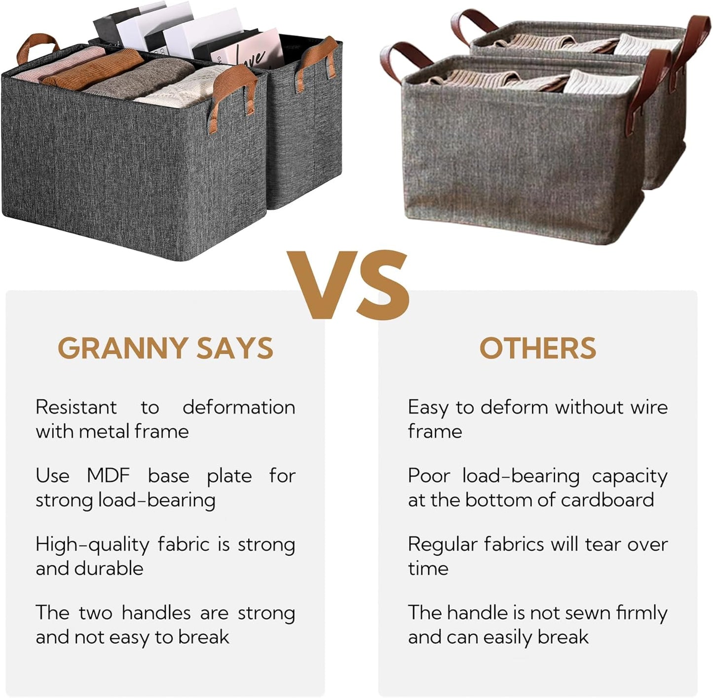 GRANNY SAYS Storage Baskets for Shelves, Closet Organizer Bins, Clothes Storage Bins with Metal Frame, Large Baskets for Organizing and Storage, Collapsible, Dark Gray, 2-Pack