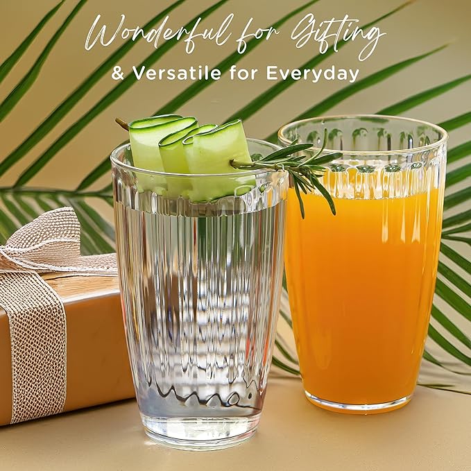 Kate Aspen Clear Ribbed Acrylic Glasses Drinkware Set of 8, 21 oz, Plastic - Image 5
