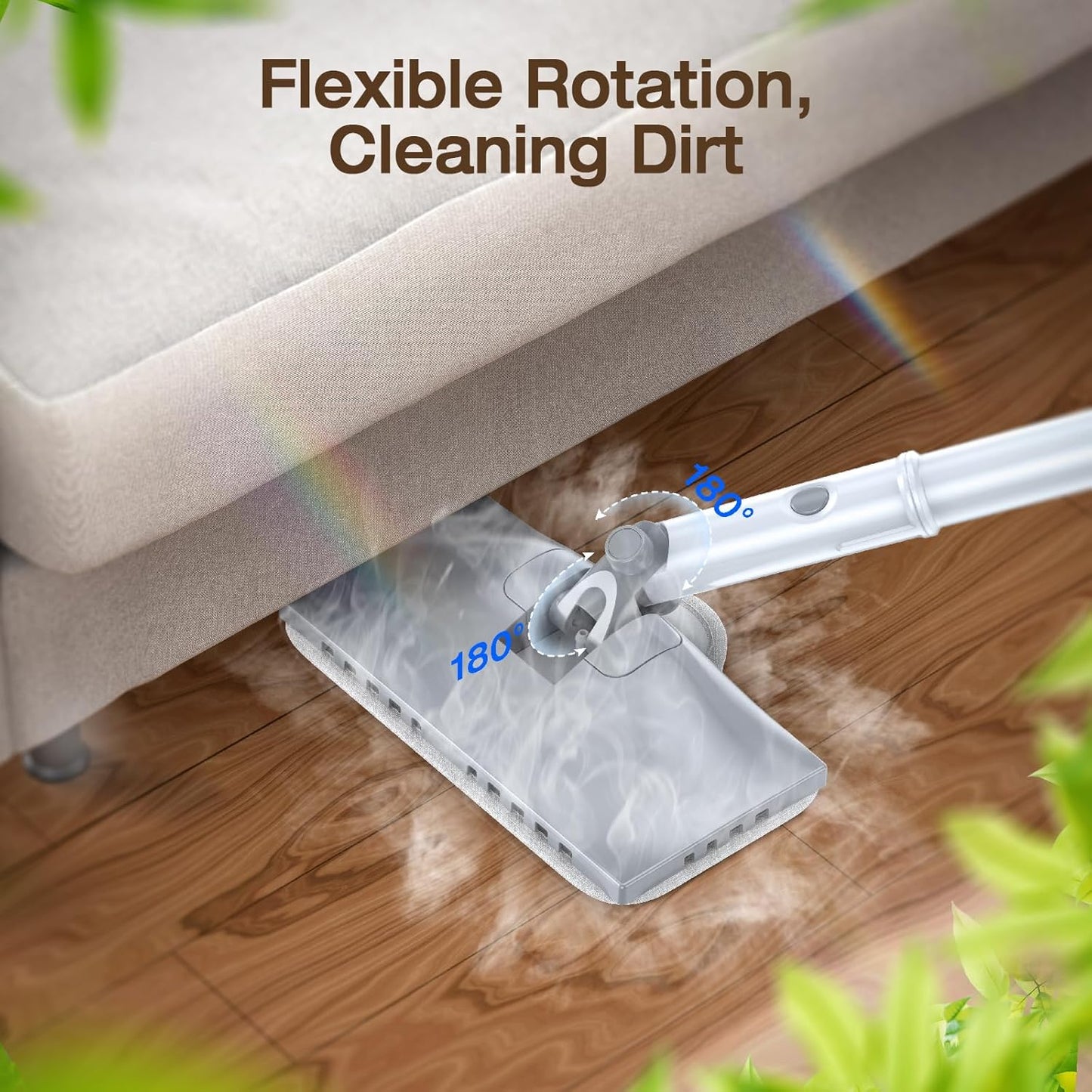 ScrubWiz Steam Mop Cleaner with Detachable Handheld Steamer, 10-in-1 Multi Accessories, Washable Microfiber Pads, 350ml and 2 Adjustable Level for Cleaning Floor, Carpet, Tile, Grill and Grout, White