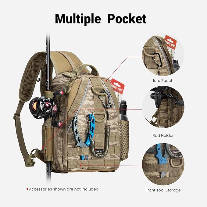 Piscifun Fishing Backpack with Rod Holder, Lightweight Sling Bag Storge Gear - Image 3