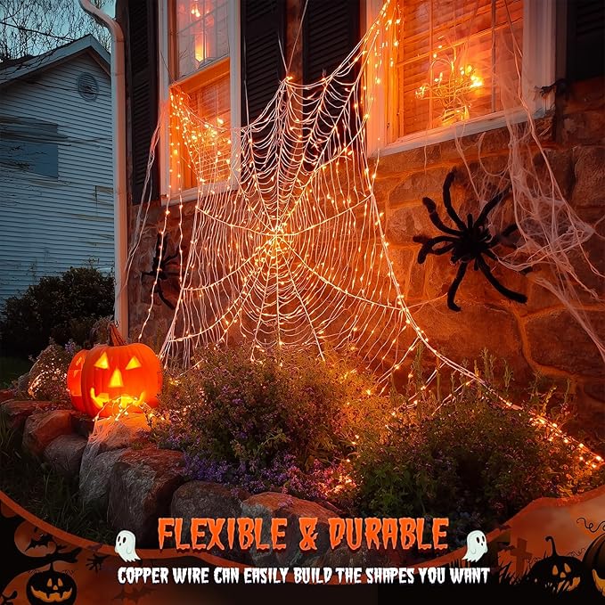 JMEXSUSS 2 Pack Solar Halloween Lights, 33ft 100 LED Orange Halloween Lights - Image 7