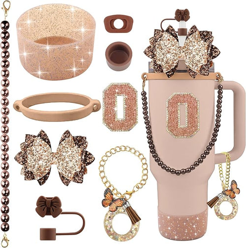 9PCS Brown for Stanley Cup Accessories Set Bling Initials Bow Charms for by Unknown