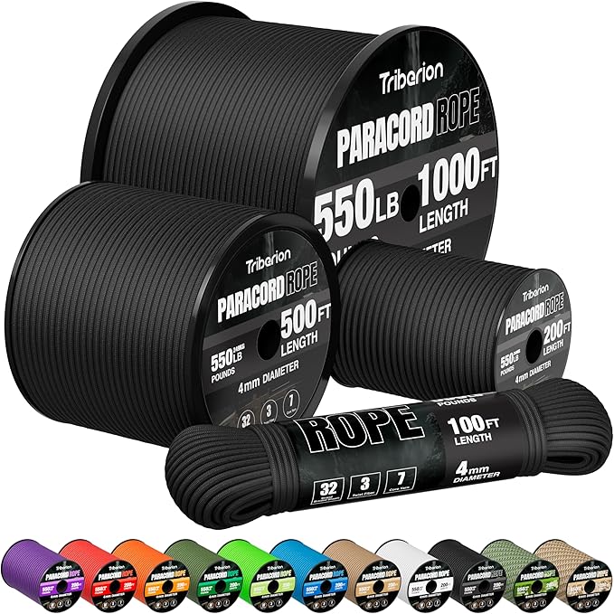 Paracord Rope 550 lb - 200ft 5/32" Parachute Cord 4MM 7-Strand para Cord - by Triberion