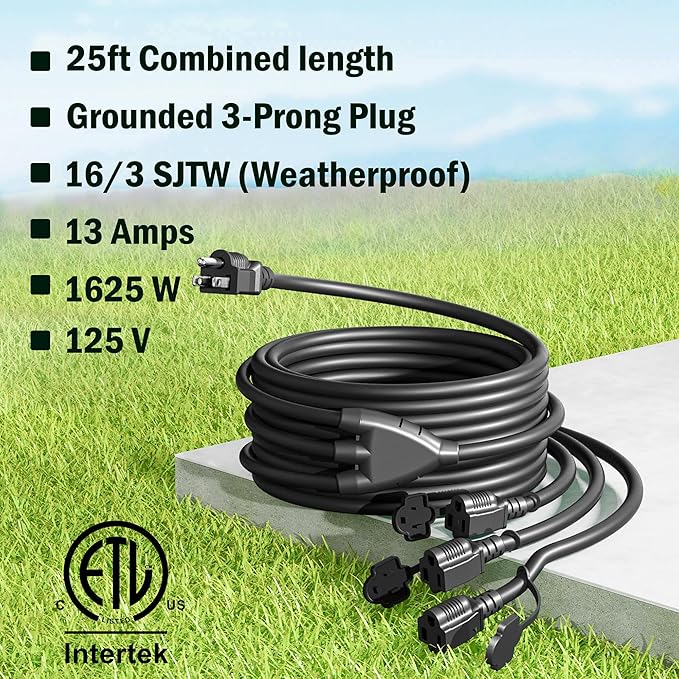 Eversimpleinc Black 1 to 3 Splitter Extension Cord, 3 Prong Plug - Image 3