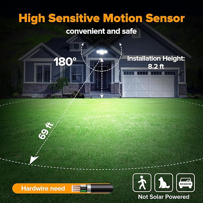 LUTEC 80W 9000LM LED Security Lights Hardwire Motion Sensor Outdoor Lights - Image 3