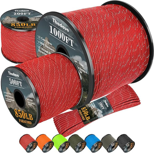 850Ib Reflective Paracord Rope, 50/100/200/500/1000ft 4MM 11 Strand Cords by Thadavo