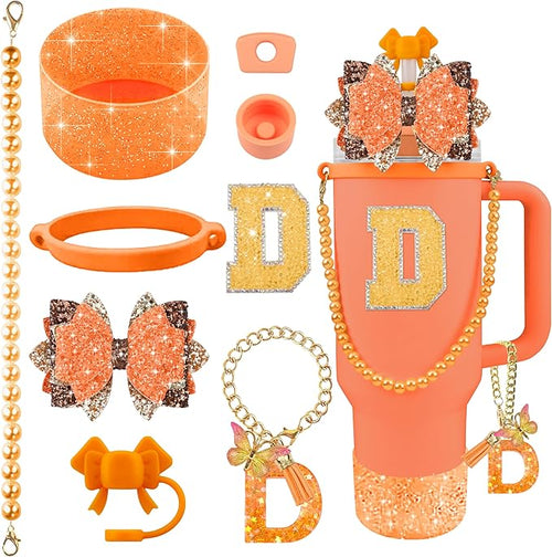 9PCS Orange for Stanley Cup Accessories Set Bling Initials Bow Charms for by Unknown