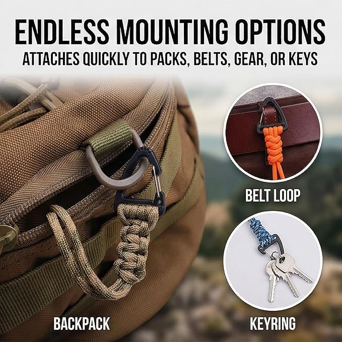 3-Pack Tactical Paracord Carabiner Keychain – Adjustable Rope Lanyard - Image 2