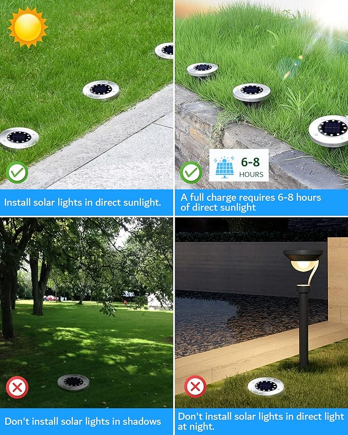 Biling Solar Ground Lights Outdoor 8 Packs, 12 LEDs Bright Flat Solar Lights - Image 6