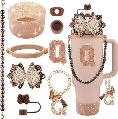 9PCS Brown for Stanley Cup Accessories Set Bling Initials Bow Charms for by Unknown