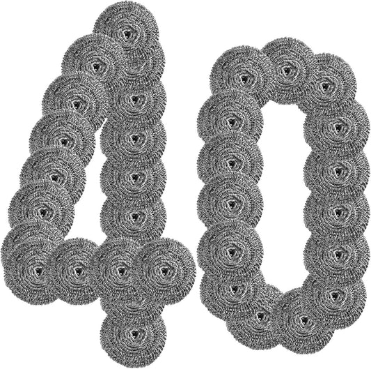 40 Pcs Stainless Steel Scrubber Bulk, Heavy Duty Steel Wool Scrubber 40 Gram, Large Metal Sponge Wire Scouring Pad for Tough Cleaning Kitchen Cookware, Removing Rust Dirty