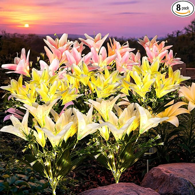 GIGALUMI Solar Garden Lights, 8 Pack LED Lily Garden Decor Carefree Solar by GIGALUMI