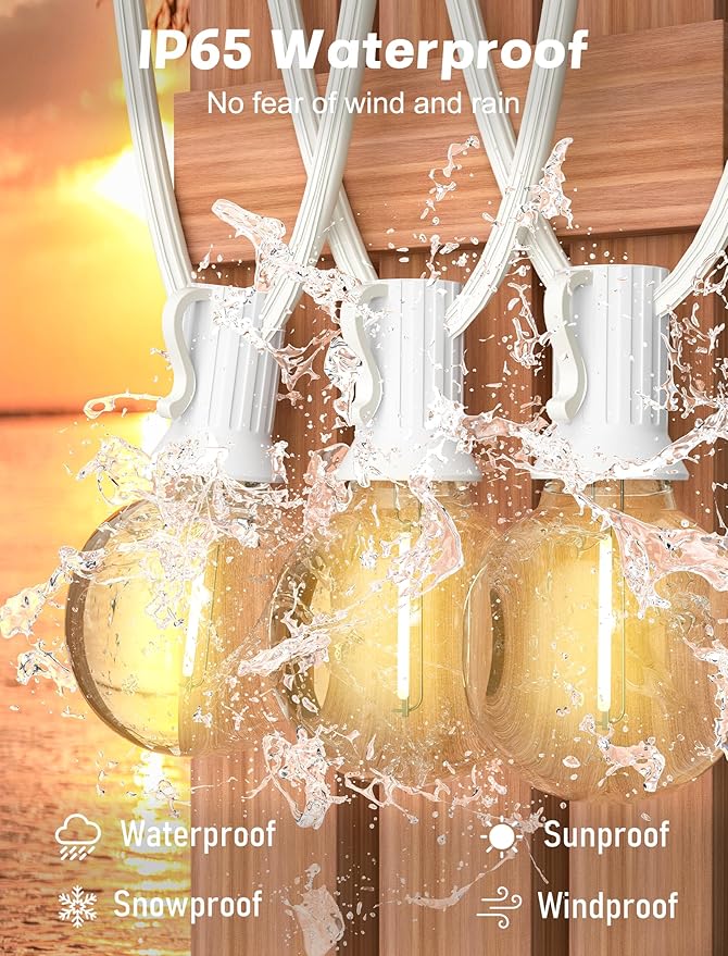 SUNSGNE G40 Globe White String Lights Outdoor - 100FT White Patio Lights - Image 3