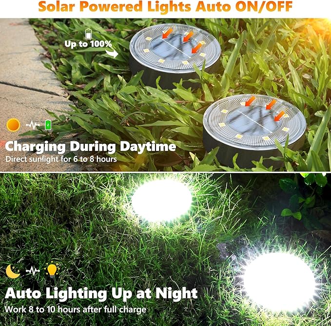 Joomer Solar Ground Lights, 12 Pack 8 LED Solar Lights Outdoor Waterproof IP68 - Image 3