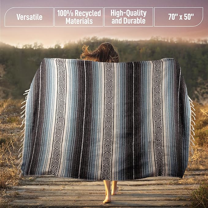 Hydration Nation Authentic Large Handwoven Mexican Blanket - Image 3