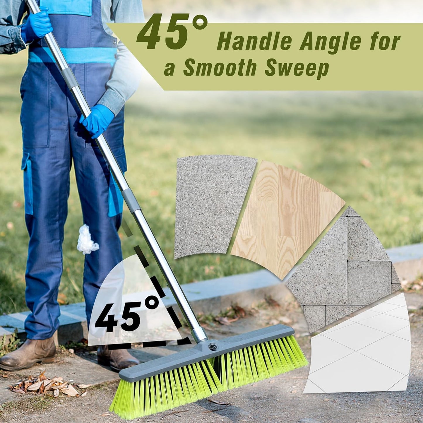 PHYEX 18" Push Broom with 47" Long Handle, Multi-Surface Floor Scrub Brush for Cleaning Deck, Patio, Garage, Driveway