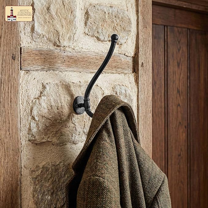 Mystic Colonial Rustic Cast Iron Wall Hooks, Heavy Duty Retro Utility Hanger - Image 7