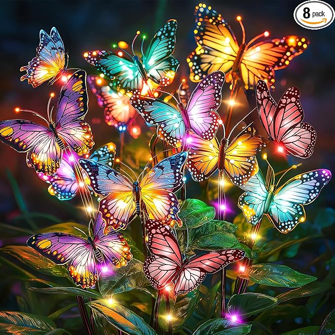 Solar Lights Outdoor Garden Decor: 8 Pack 136 Silk Butterflies by NFEVER