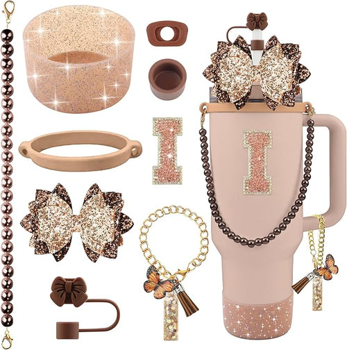 9PCS Brown for Stanley Cup Accessories Set Bling Initials Bow Charms for by Unknown