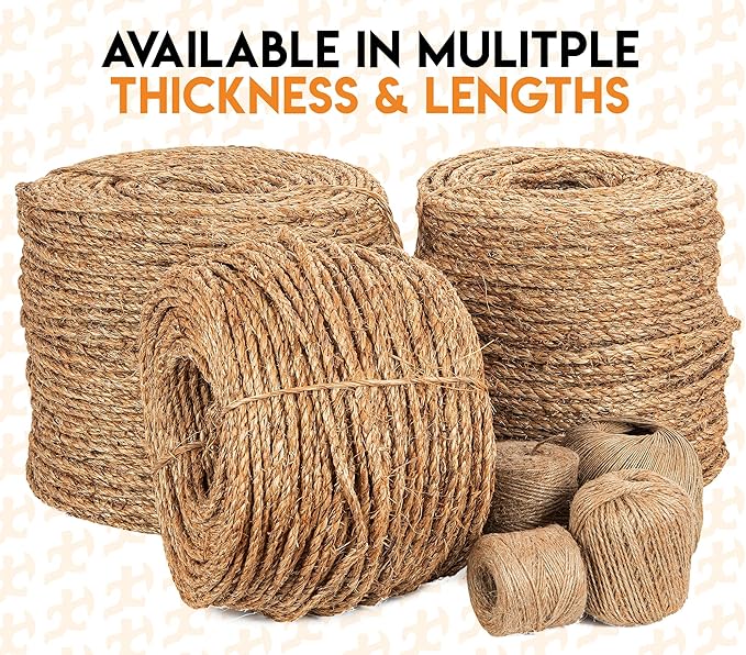 Manila Rope - 1/4 Inch 600' - 3 Strand Cordage Twisted Braided Rope - Thick - Image 6