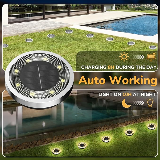 INCX Solar Ground Lights, 16 Pack Solar Lights Outdoor Waterproof, Solar Garden - Image 2
