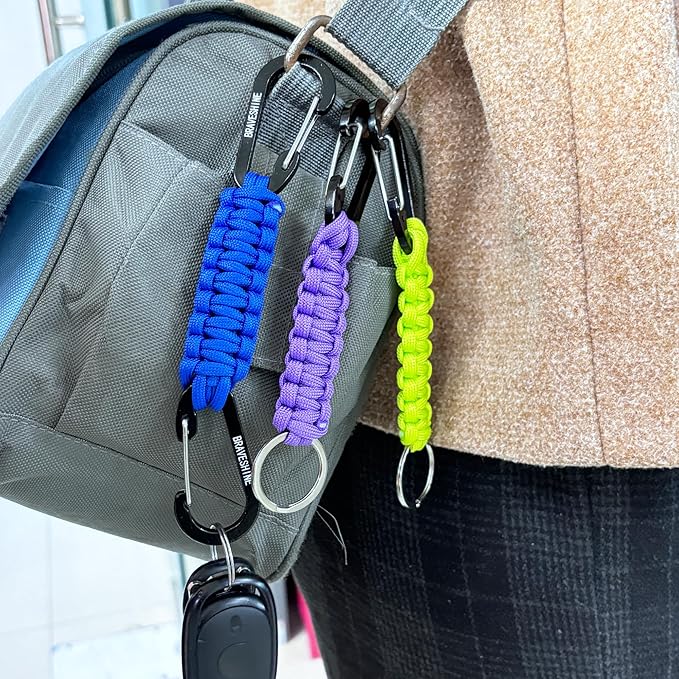 BRAVESHINE Paracord Keychain Carabiner Clip, D Ring Lanyard Hanger Stroller Hook - Image 3