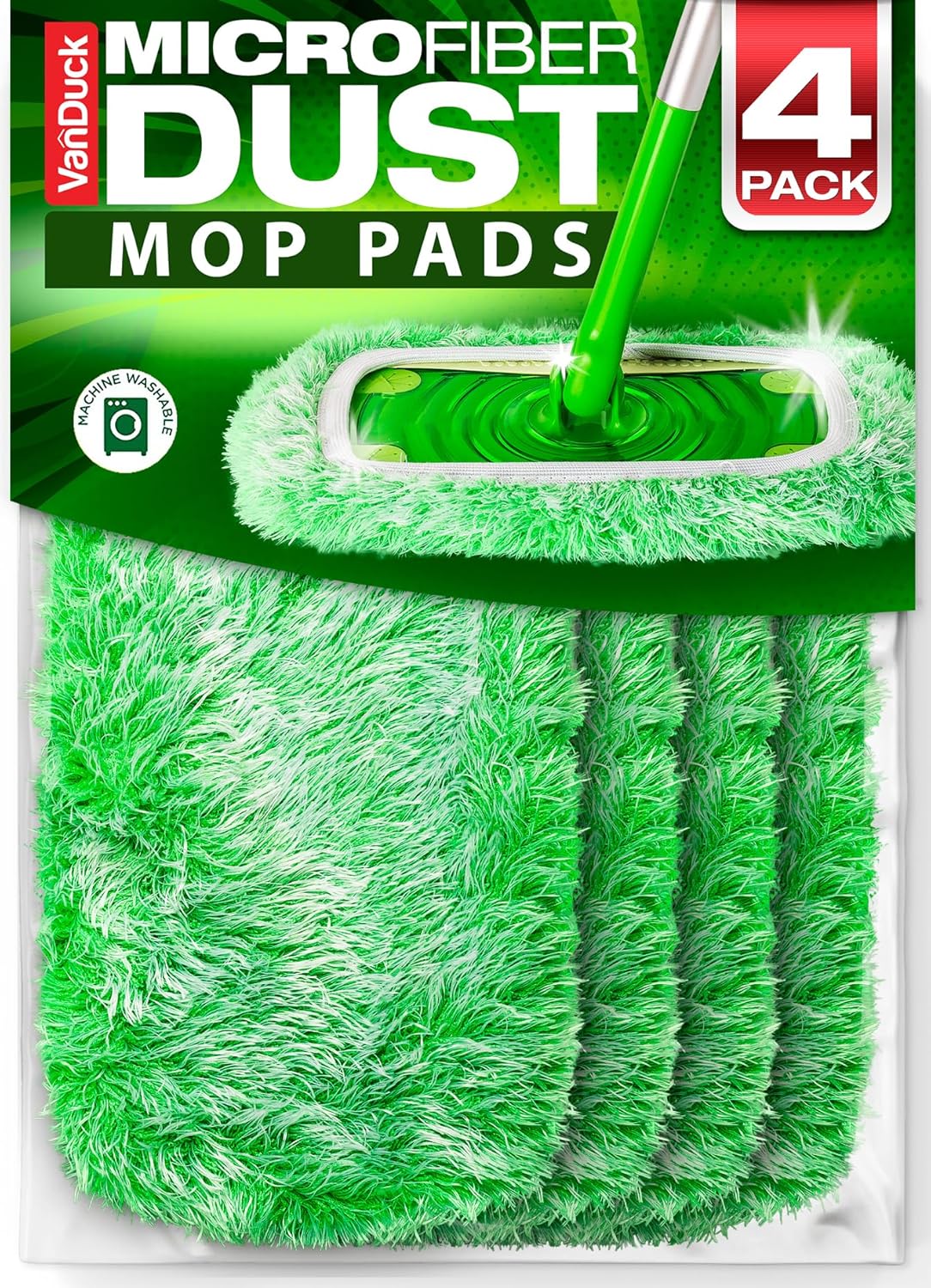 VanDuck Floor Duster Refill Compatible with Swiffer Sweeper Mop (4 Pack) - Microfiber Pet Heavy Duty Dry Cloth Refills - Reusable Mop Pad