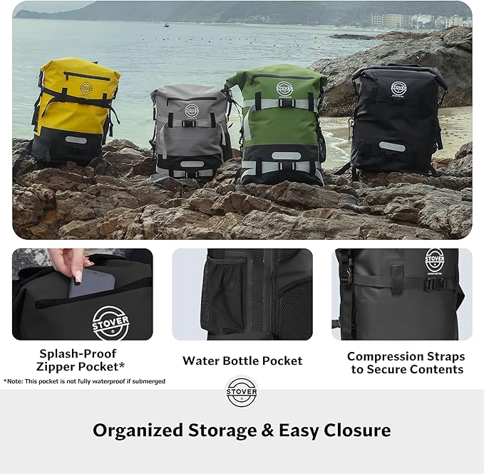 STOVER 5/10/25/30/40/55L Waterproof Dry Bag- Roll-Top Backpack w/Phone Case- - Image 7