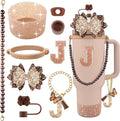 9PCS Brown for Stanley Cup Accessories Set Bling Initials Bow Charms for by Unknown