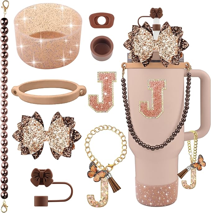 9PCS Brown for Stanley Cup Accessories Set Bling Initials Bow Charms for by Unknown
