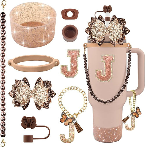 9PCS Brown for Stanley Cup Accessories Set Bling Initials Bow Charms for by Unknown