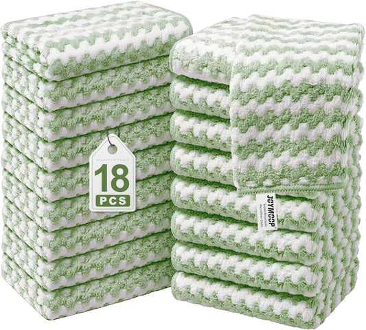 JOYMOOP Microfiber Cleaning Cloths – 18 Pack, 10" x 10", Green – Reusable, Lint-Free, Super Absorbent Towels for Kitchen, Car, and Household Cleaning