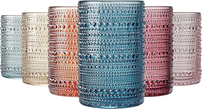 Khen Beaded Highball Drinking Tumbler Set | Set of 6 | Holiday Decor Vintage by Khen