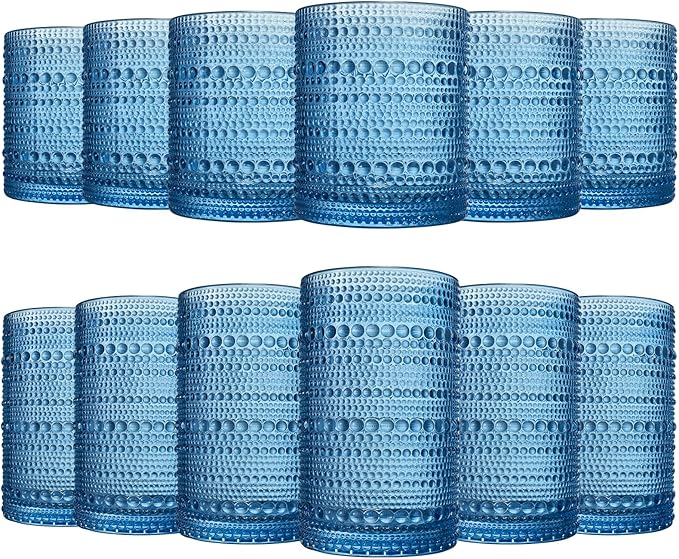 Hobnail Beaded Highball Drinking Tumbler Glasses | Set of 12 | Color, Vintage by Khen