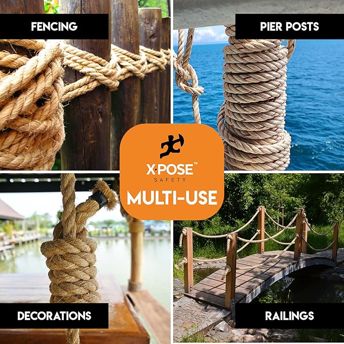 Manila Rope - 3/8 Inch 600' - 3 Strand Cordage Twisted Braided Rope - Thick - Image 2