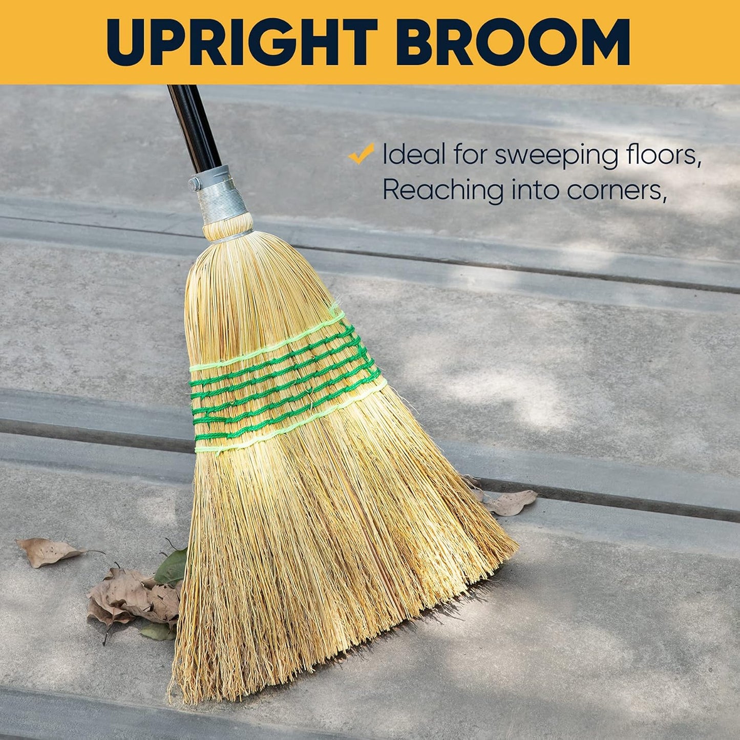 Yocada Heavy-Duty Broom Corn Broom Outdoor Commercial Indoor for Courtyard Garage Lobby Mall Market Floor Home Office Leaves Stone Dust Rubbish 59.8inch