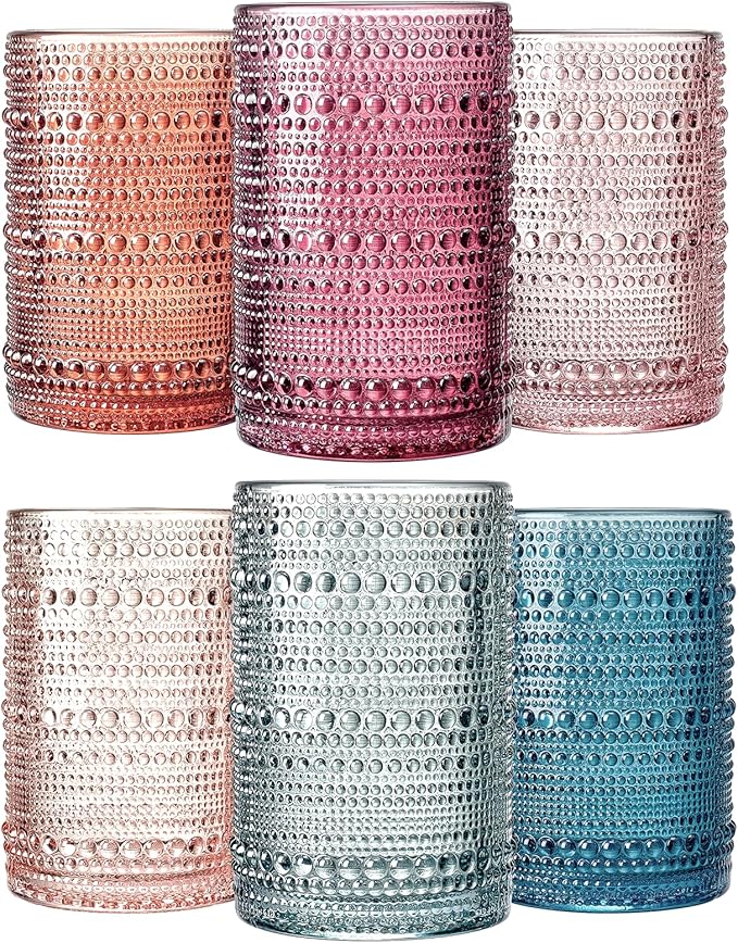 Khen Beaded Highball Drinking Tumbler Set | Set of 6 | Holiday Decor Vintage - Image 3