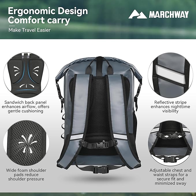 MARCHWAY Roll Top Waterproof Backpack, Floating Dry Bag 20L/30L/45L - Image 3