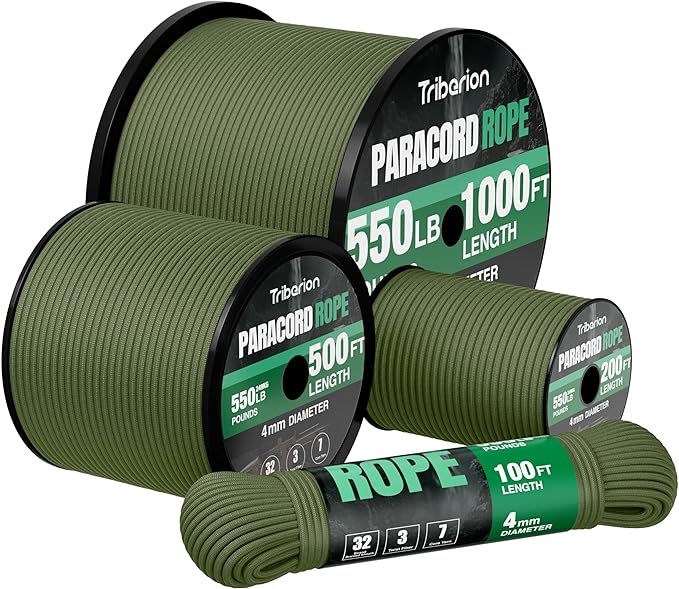 Paracord Rope 550 lb - 200ft 5/32" Parachute Cord 4MM 7-Strand para Cord - by Triberion