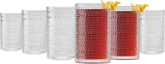 Khen Plastic Hobnail Drinking Highball Glasses Set of 6 Clear Color Cups 14oz - Image 4