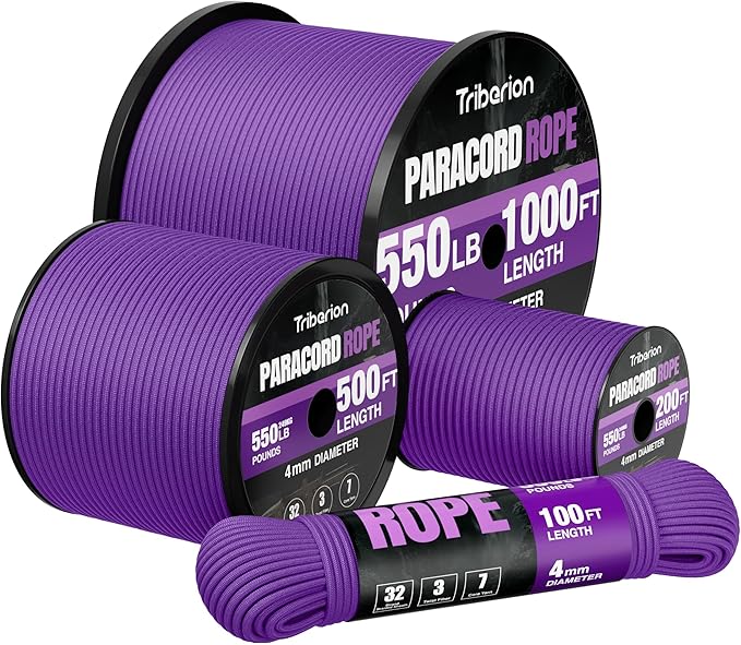 Paracord Rope 550 lb - 200ft 5/32" Parachute Cord 4MM 7-Strand para Cord - by Triberion