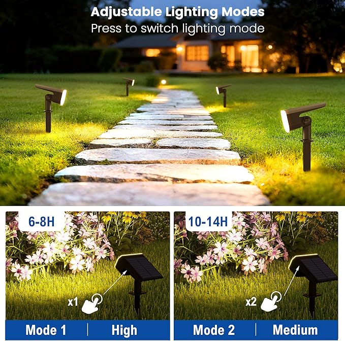 Solar Lights Outdoor Waterproof IP65, Auto On/Off, 2700K 2 Lighting Modes - Image 2