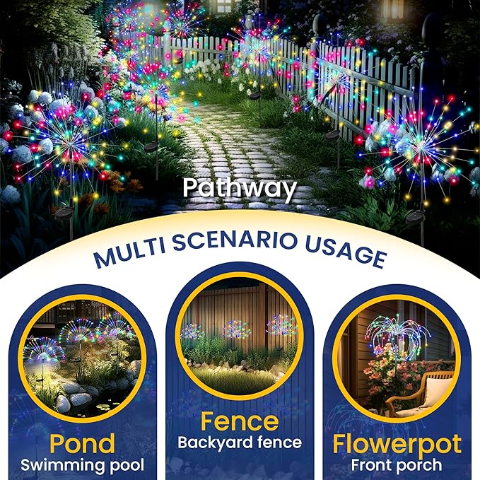 GIGALUMI Garden Decor Outdoor Lights 120LED 8Pack, Solar Garden Lights Outside - Image 4