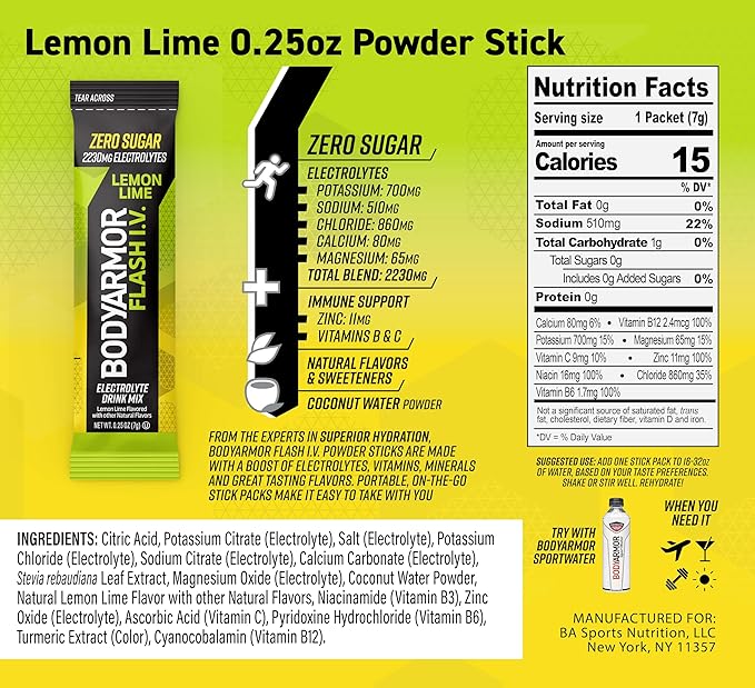 BODYARMOR Flash IV Electrolyte Packets, Strawberry Kiwi, Lemon Lime, & Tropical - Image 4