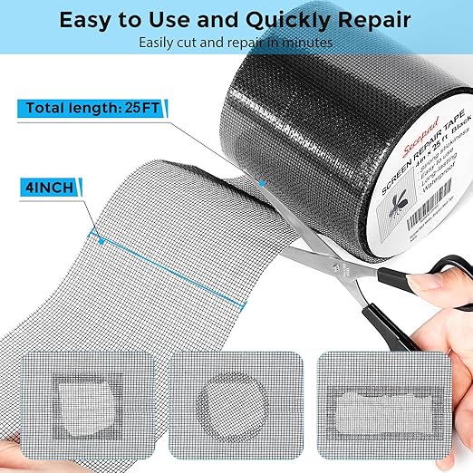 Secopad Black Window Screen Repair Tape, 4IN X 25FT Screen Repair Kit - Image 3
