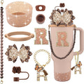 9PCS Brown for Stanley Cup Accessories Set Bling Initials Bow Charms for by Unknown