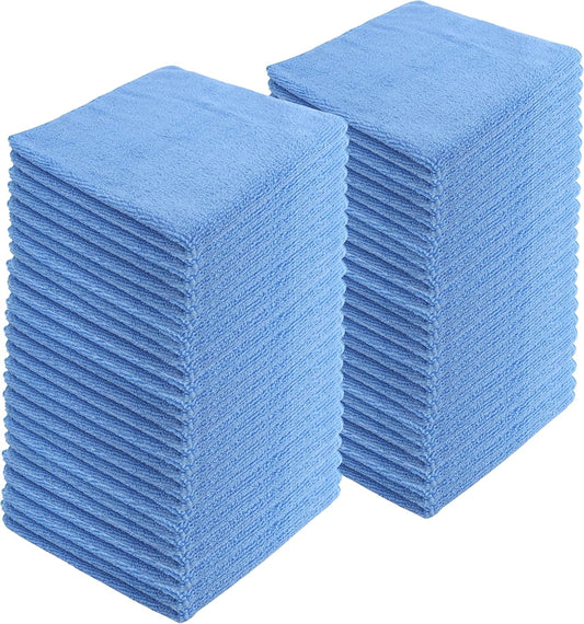 Microfiber Cleaning Cloths,48 Pack, 16"x16", All-Purpose, Softer, Highly Absorbent, Lint-Free, Reusable, Washable Pro Towels, Blue, for House, Kitchen, Bathroom, Car, Office
